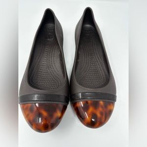 Crocs Brown Tortoise Shell Toes Casual  Slip on flats- size 7